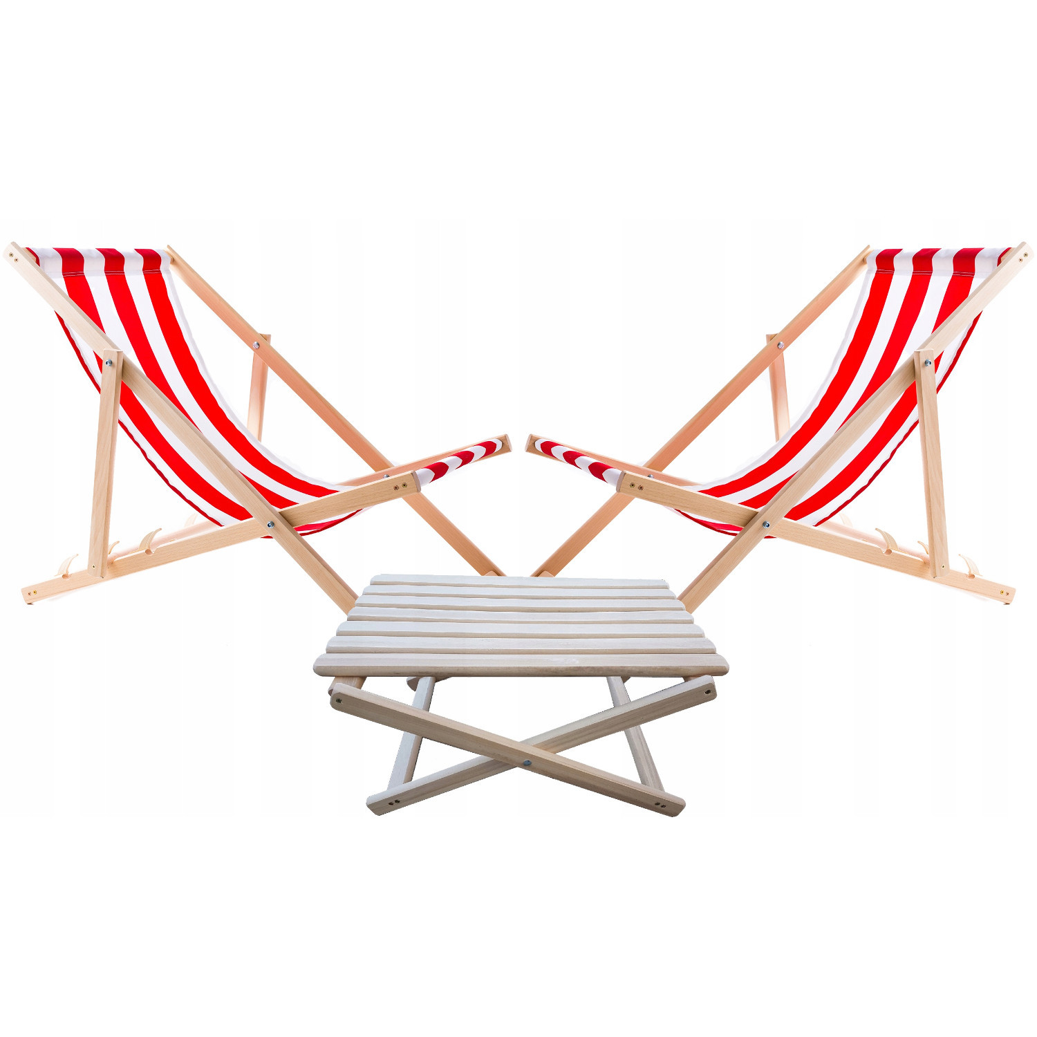 Chaises longues bois blanc Balu lounge de jardin avec petite table pliante de terrasse