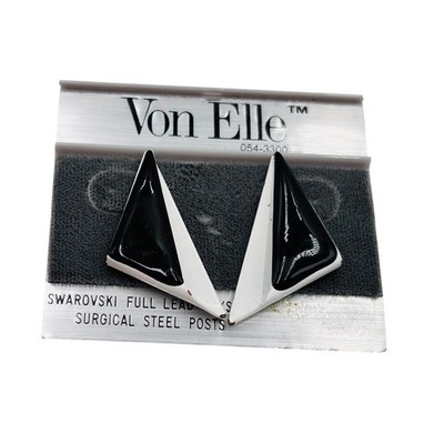 Von Elle Vintage 80s Black White Enamel Triangle Geometric Stud Earrings Post