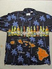 Thumbs Up For Him Hawaiian Tiki Dad Beach Shirt Size 2XL Black Hawaii Beer Rayon