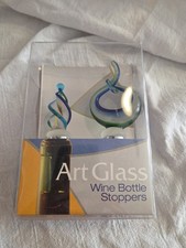 Art Glass Wine Bottle Stoppers Double Swirl Set Contempo Green Blue