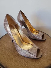 Cathy Jean Brazil Womens Sz 9 Leather Snakeskin Open Toe 3 ½ In High Heels Shoes