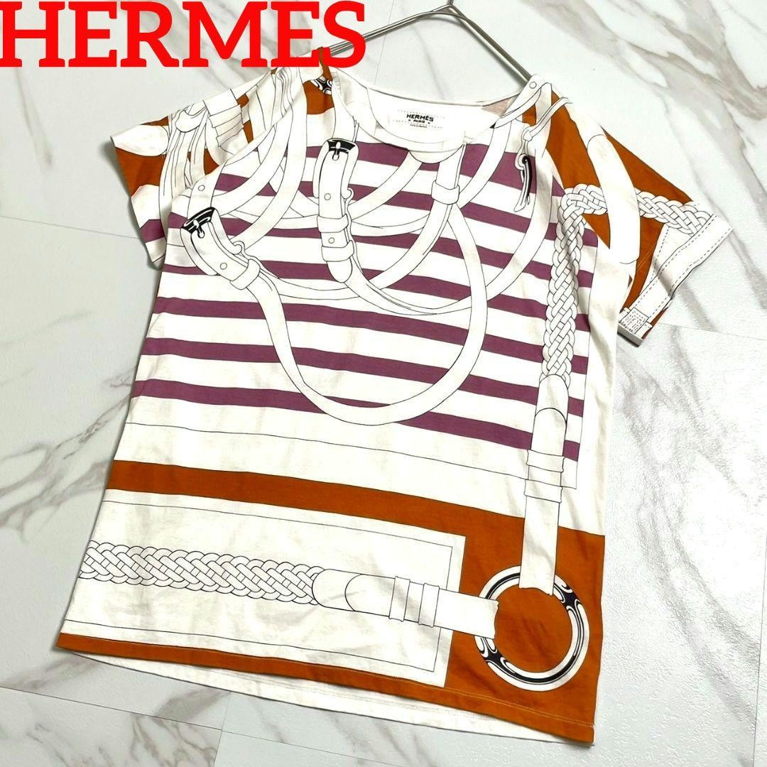 HERMES White Cut and Sewn T-Shirt with Design Belt for Women Authentic From Japan TK  