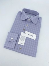 Eton Dress Shirt Mens S 15 - 38 Purple Check Signature Twill Slim Fit Business