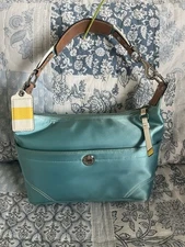 Coach Turquoise Nylon Hobo Shoulder Bag F11668 with Silver Hardware