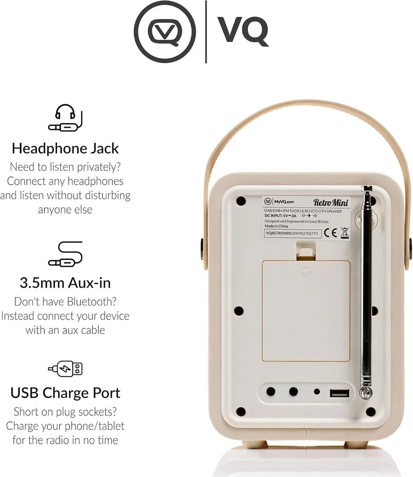 VQ Retro Mini DAB+/UKW Radio mit Bluetooth, Wecker & LCD, Schwarz, Tragbar - Bild 4 von 4