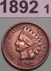1892 INDIAN HEAD US COPPER ONE CENT COIN XF-AU DETAILS CLEANED VISIBLE DIAMONDS
