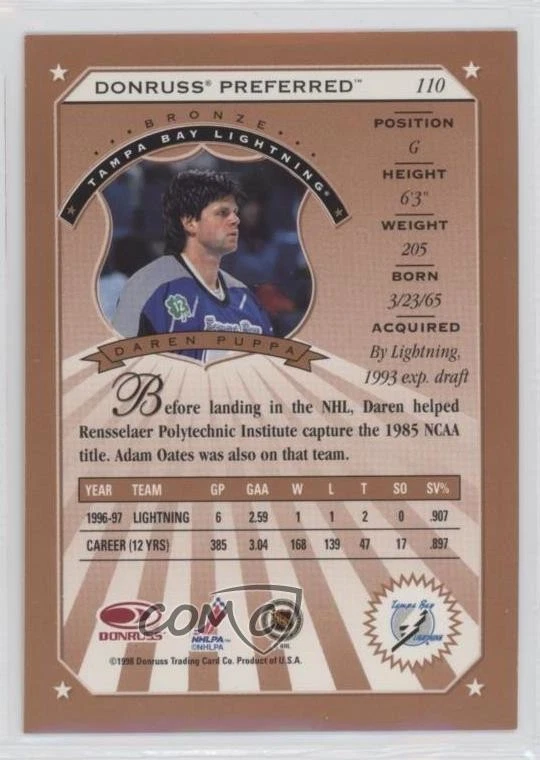 1997-98 Donruss Preferred Bronze Daren Puppa #110 - Image 2 of 2