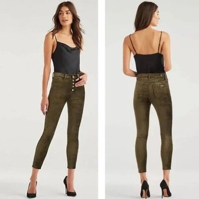 7 For All Mankind Womens 25 High Waist Ankle Skinny Velvet Olive Button Fly NWT