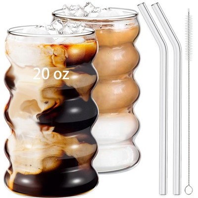 Ework4U 2 Pcs 20oz Drinking Glasses Set with Straws, Cute 20 Ounces, 2x20OZ 