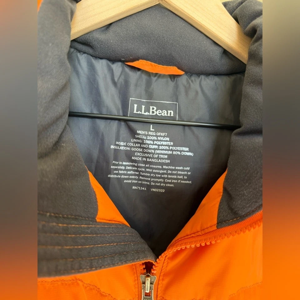 L.L. Bean Men’s Ultralight Goose Down Puffer Jacket Orange Gray Coat Size Large - Image 2 of 4