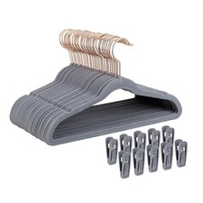 30 PCS 14 Inch Kids Velvet Hangers Non Slip Felt 10 Clips Youth Closet Gray