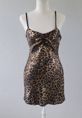 NWT LE LIS XS Leopard Print Satin Slip Dress Y2K Mob Wife Date Night Mini