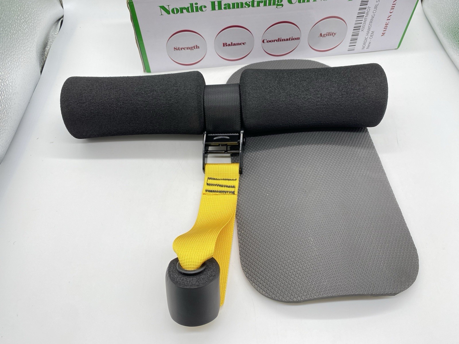 Nordic Hamstring Curl Strap with Knee Pad for Squats and Ab Workouts, Exercise 