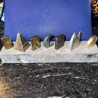 vintage Joan Brossa BARCINO sculpture marble unique metal art letters 9'' x 2 x 3