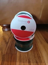 NEW Celebrate It Wired Edge Ribbon 2.5" Wide x 20 Ft 2x Green Plaid Tartan