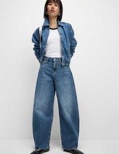 Marks & Spencer Womens Cotton Barrel Jeans in Medium Indigo - M&S