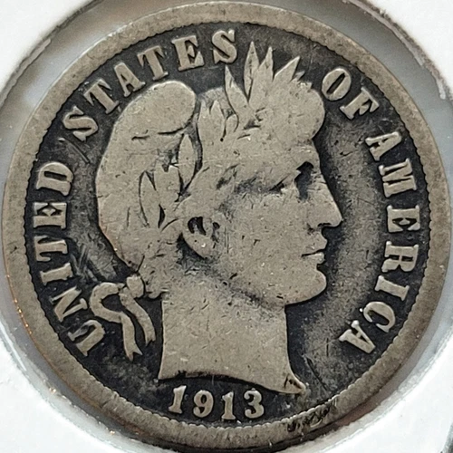 1913-P Barber Dime 10c Very Good G++ * Original Surfaces * 1913P