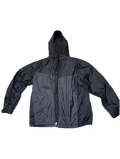 Columbia Jacket Mens Large Black Center Rain Coat Hooded