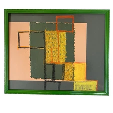Abstract Mixed Media Original Contemporary Art Signed In High Gloss Green Frame 
