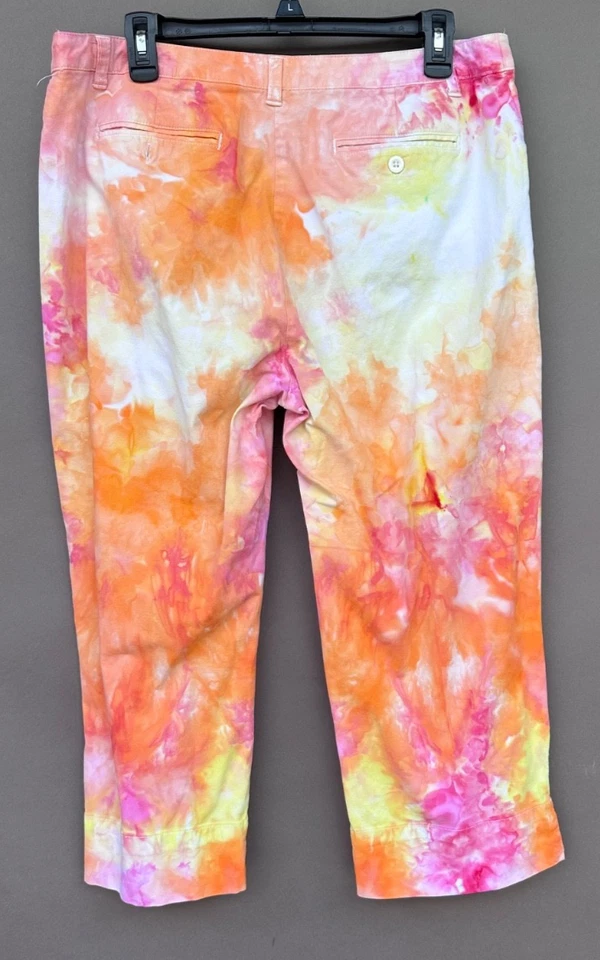 JM Collections 14 Rosa Tie Dye Capris Pantalones Cortos Bolsillos Capri Colorido Boho Foto 3 de 4