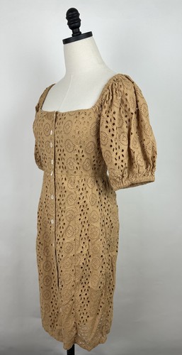 Cleobella Dress Womens XS NWT Tan Eyelet Puff Sleeve Organic Cotton Demi Midi - Picture 5 of 15
