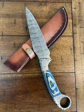 11" CUSTOM HANDMADE DAMASCUS KNIFE WITH MICARTA HNDLE & PREMIMUM LEATHER SHEATH