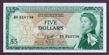 EAST CARIBBEAN 5 DOLLARS Banknote 1965 Zustand I UNC FDS  S/N D8/910738 P 14h