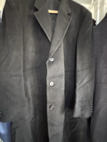 Jos A Bank Overcoat Mens Black Wool Blend Business Trench Coat Buttoned 42L - Picture 3 of 10