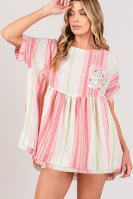 SAGE+FIG Striped Babydoll Dress Top Plus 1X