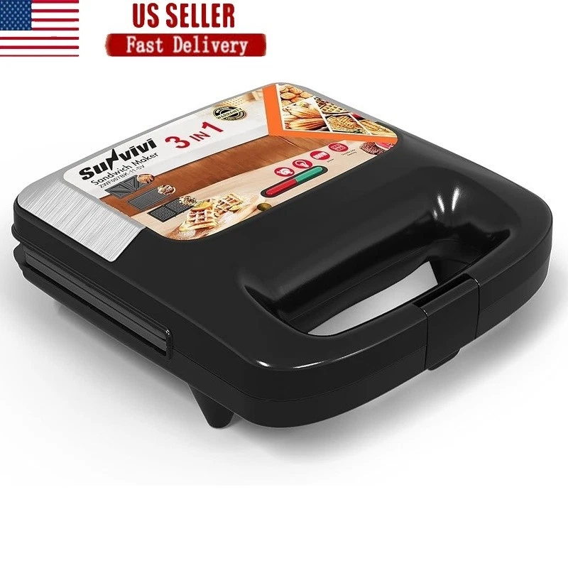 3 in 1 Sandwich Maker Waffle Grill Press Non Stick Portable Easy Clean New