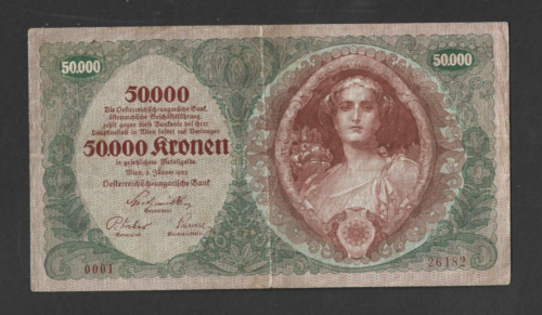 50 000 KRONEN  VERY FINE  BANKNOTE FROM AUSTRIA 1922   PICK-80 BIG SIZED - Picture 1 of 2