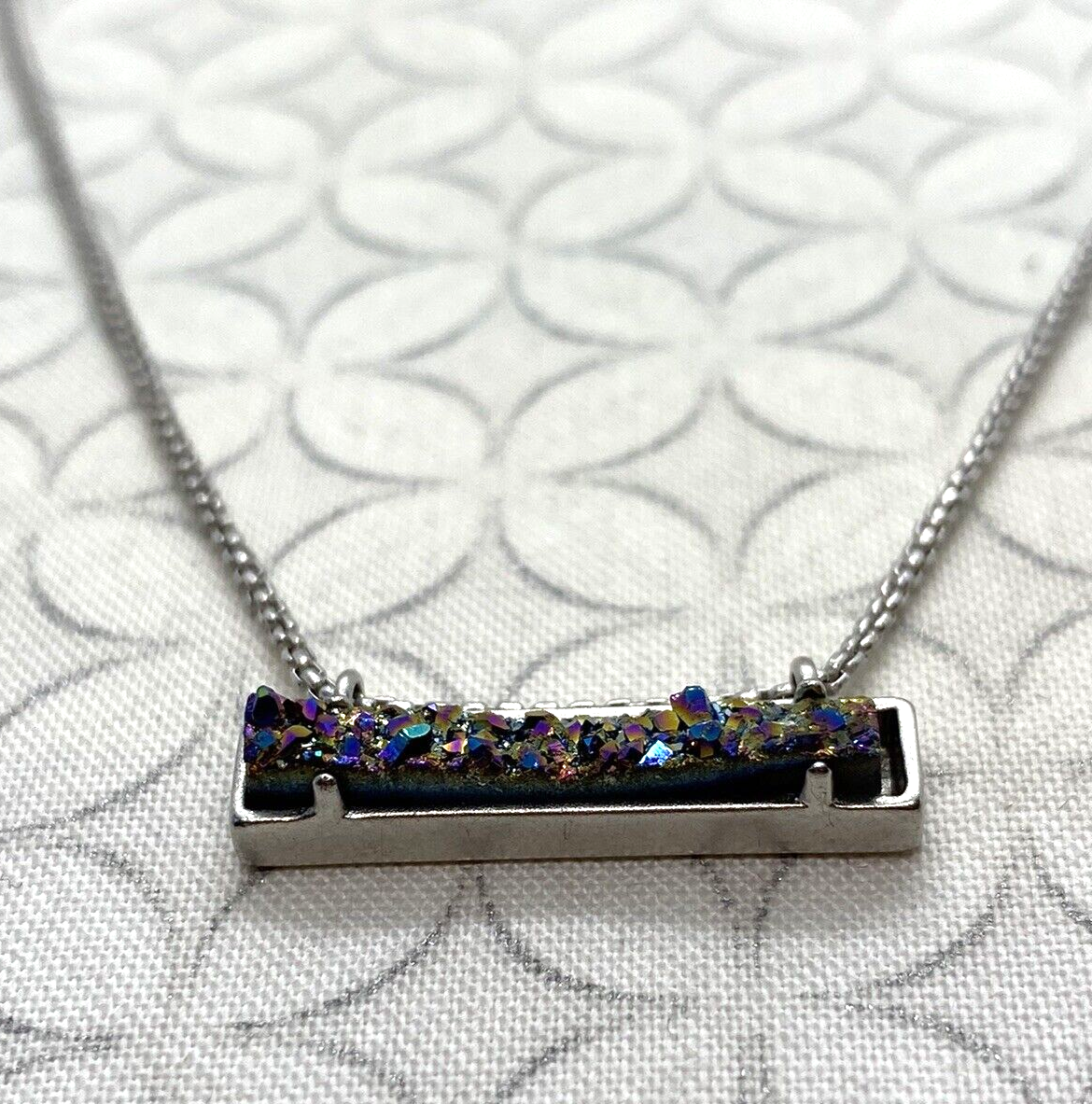 Kendra Scott Leanor Silver tone Multicolor Drusy bar Necklace