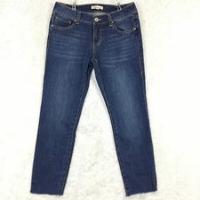 Cabi Womens Jeans Skinny Crop Blue Denim Whiskering Medium Wash Raw Hem 4