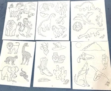 6 Vintage Iron On Transfer Individual Pattern Lot Dinosaur Animals Western Theme