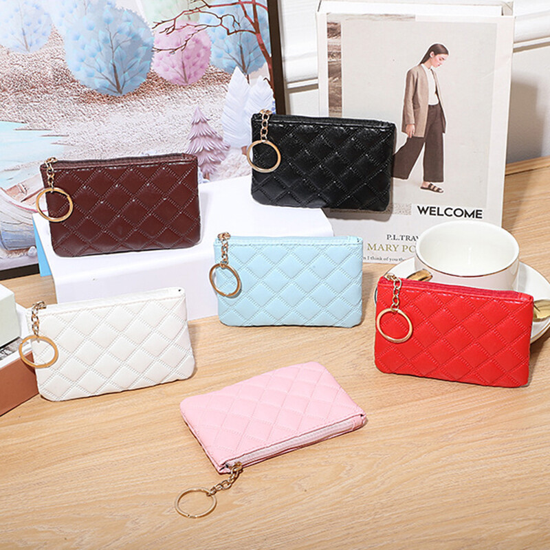 PU Leather Zip Coin Pouch with Keychain for Money & Small Essentials  