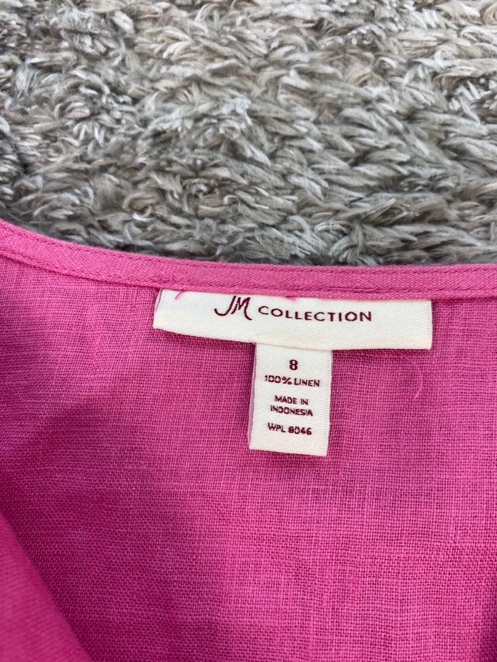 JM коллекции Топ женщин 8 жевательная резинка розовый льняной блестки V шеи 3/4 рукав туника - Изображение 3 из 4
