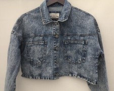Women's Ashley Vintage Charm Cropped Blue Denim Jean Jacket Size M