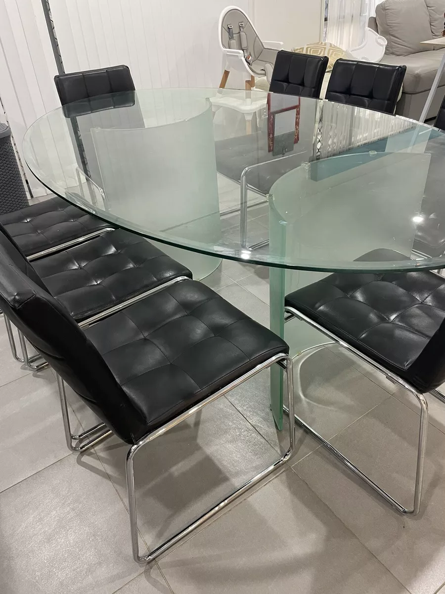 Nick Scali Oval Glass Dining Table With 8 Chairs