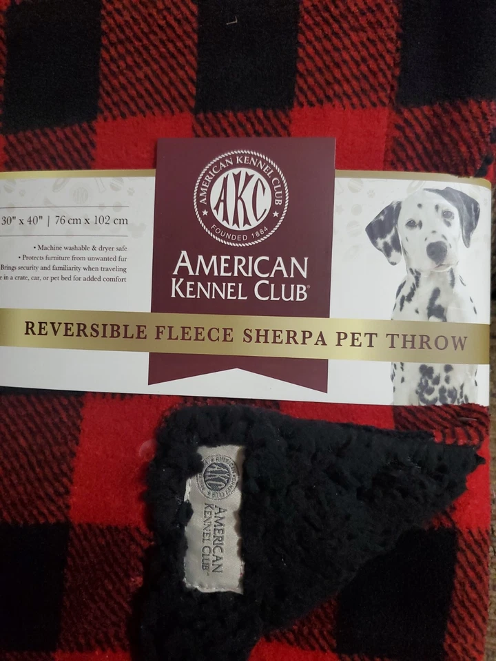 American Kennel Club Vellón Sherpa Pet Throw Reversible Rojo Cuadros 30x40 AKC Foto 2 de 4