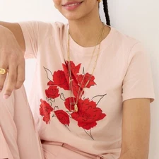 J Crew NWT Broken-In Jersey Red Tulip Relaxed T-Shirt | Sz S | Mauve Blush