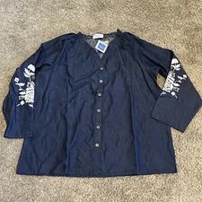 The Skyline Collection Women's Embroidered Denim Blouse in Blue Size Large