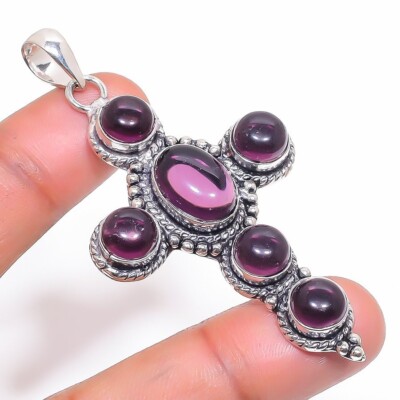 Purple Amethyst Gemstone Handmade 925 Sterling Silver Jewelry Pendant Size 2.7''