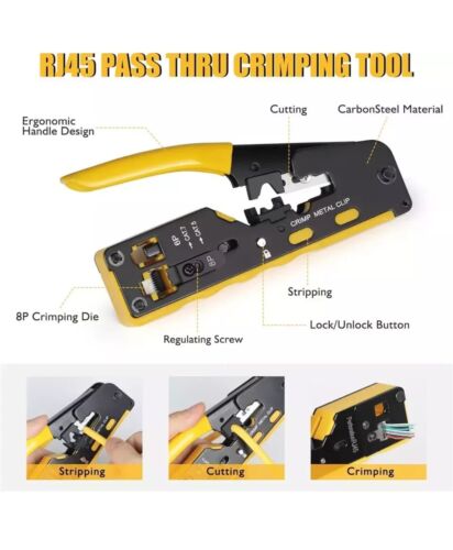 Ethernet Crimp Tool Kit - Cat5/Cat6/Cat7 Network Crimper with Cable Tester, Mini - Picture 4 of 23