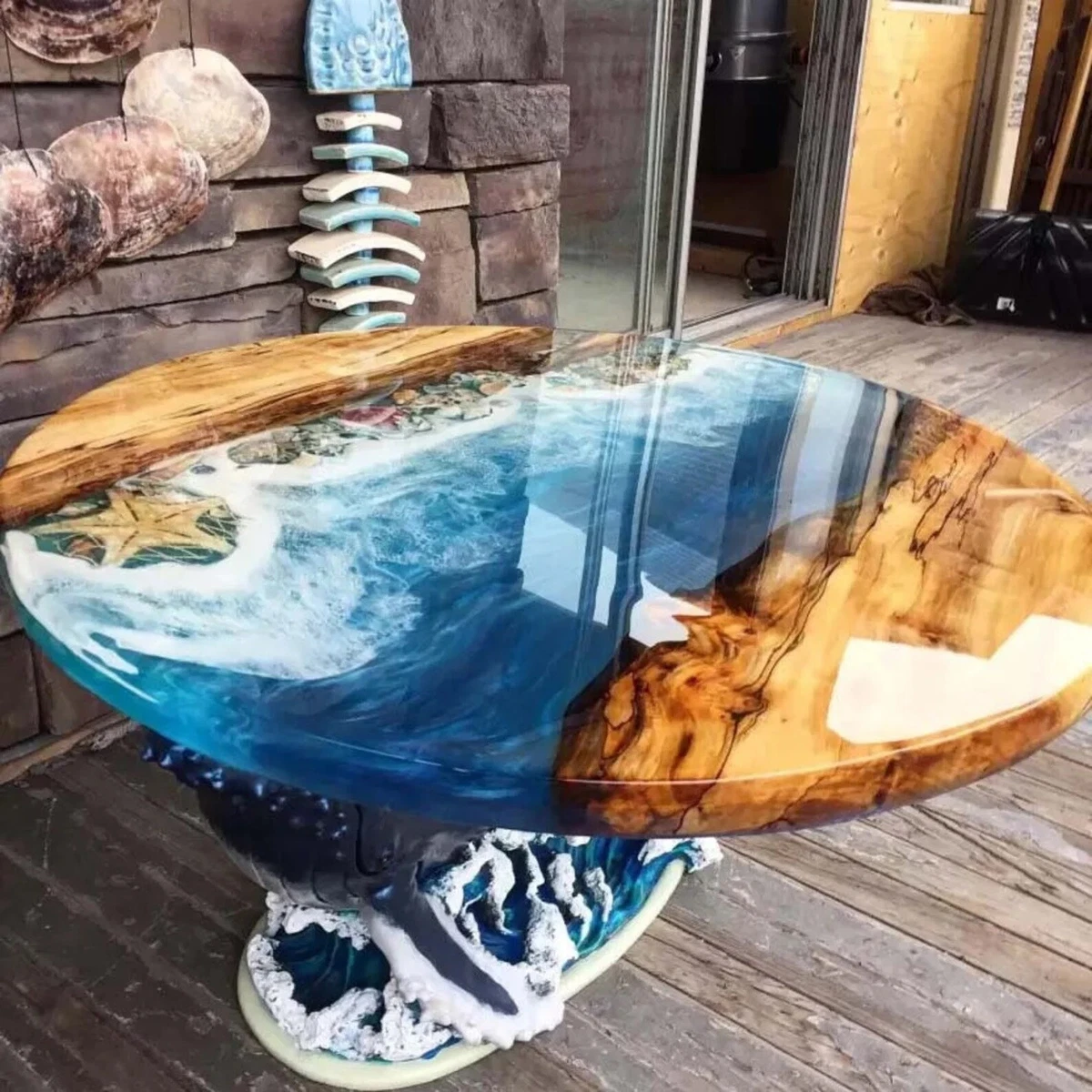 Ocean Wave Table, Ocean Epoxy Table, Epoxy Round Table, Ocean