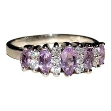 Sterling Silver Amethyst and Cubic Zirconia Ring and Earring Set Rng SZ 6.5