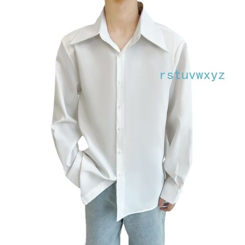 Men's French Draping Large Pointy Collar Loose Stylish White Long-Sleeved Shirts - Picture 7 of 9