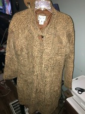 Women's Real Genuine Leather Jacket Coat M Brown Black Animal Print Patchwork