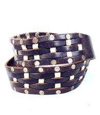 HTC Hollywood Trading Co Brown Beige Belt Threaded Basket weave Design Sz 32.