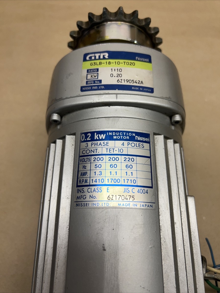 NISSEI CORP GTR G3LB-18-10-T020 3-PHASE INDUCTION MOTOR 0.2 NISSEI CORP GTR G3LB-18-10-T020 3-PHASE INDUCTION MOTOR 0.2