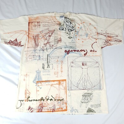 Vintage 90s Leonardo da Vinci All Over Print art T Shirt Wildwood 
